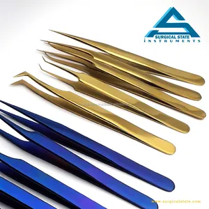 Micro Precision Eyelash Extension Tweezers Forceps Angular Curved and straight Titanium Gold Color Coated