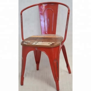 Distress merah gaya antik industri Cafe Restaurant makan ringan murah kursi kayu logam - Product Image 6