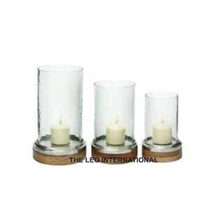 Paires de 3 bougeoirs décoratifs en bois et en verre rustiques et antiques, design artistique, bougeoir pour la décoration de la maison - Product Image 1