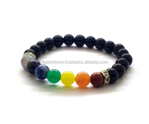 Vente en gros de bracelet en perles d'obsidienne noire polie à 7 chakras style Feng Shui pour guérir l'amour et la force bijoux uniques - Product Image 1