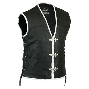 Chaleco de cuero de motociclista personalizado Unisex, chaleco Minarat con botones de piel de talla grande, brazos de transporte ocultos para hombres, motociclista, Club - Product Image 4