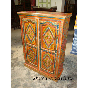 Rajastan ตู้ไม้เนื้อแข็งทาสีด้วยมือเฟอร์นิเจอร์ห้องนั่งเล่นหรูหราด้วยการออกแบบที่ซับซ้อน - Product Image 1