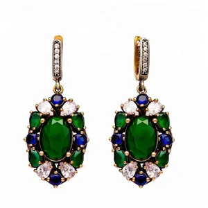 ต่างหูพลอยมรกตแท้ งานแฮนด์เมดจากตุรกี ขายส่ง เครื่องประดับเงินแท้ 925 - Product Image 1