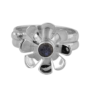 Labradorita piedra preciosa doble banda flor diseño anillo sólido 925 plata esterlina joyería hecha a mano fabricante CASA DE PLATA - Product Image 1