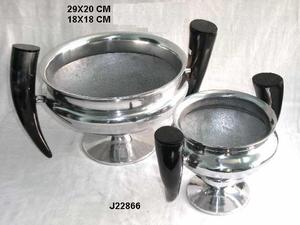 Vente chaude Table Moderne Vase À Fleurs Décoratif Bol En Aluminium Moulé avec Poignée En Corne Poli Pot De Fleur Plateau - Product Image 3