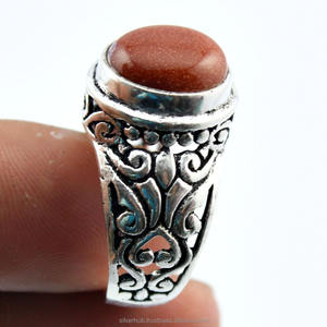 Bague en argent massif 925 pour hommes, anneau avec pierres de soleil naturelles, Cabochon ovale, style Boho Tribal - Product Image 5