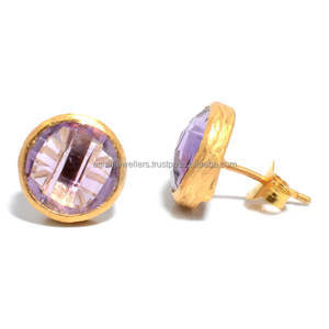 925 sterling argent rose améthyste pierres précieuses or vermeil boucles d'oreilles - Product Image 1