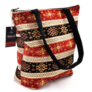 Turkish Beach Bag With Red-Black Turkish Fabric Amazing Kilim Design From Turkey