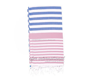 Capri Peshtemal - Turkish <b>Towels</b> From Manufacturer, Blue/Light Pink Combination Colorful <b>Stripes</b> Rainbow Collection - Product Image 1