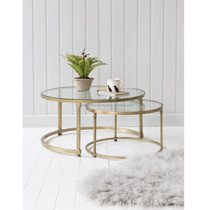 Living Room Furniture Gold Frame Coffee <b>Table</b> Contemporary Metal Legs Top Modern Round <b>Cocktail</b> <b>Table</b> and Glass Iron - Product Image 5