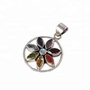 จี้925รูปจักระหลายสีทำด้วยมือจี้เพชร iolite โกเมนสีเงินสเตอร์ลิง - Product Image 1