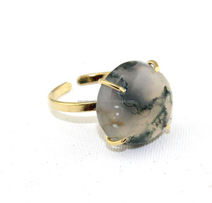 De moda de ágata de musgo natural anillo de piedras preciosas de cuatro puntas Configuración ajustable boho elegante anillo de - Product Image 5