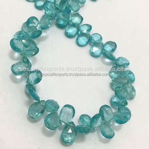 Peras Briolette facetadas de apatita natural 4x6 a 5x8mm 8 "Cuentas de piedra azul semipreciosa" - Product Image 1