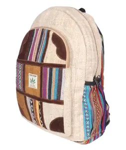 Hemp Backpacks Suitable for Student Travel Unisex Natural Color Hemp Bag Day Back Pack with Laptop Sleeve Made in Nepal