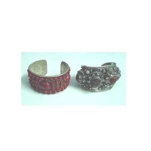 Bracelet en laiton finition argent Antique, bijou traditionnel avec pierre rouge, mosaïque, Style Antique - Product Image 5
