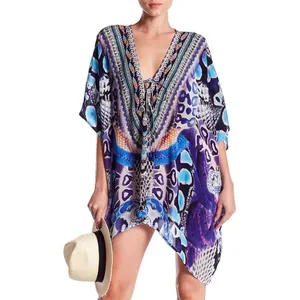 Yüksek moda dijital baskılı kaftan bohem tarzı gevşek uydurma rahat kadın koleksiyonu plaj kıyafeti kaftan