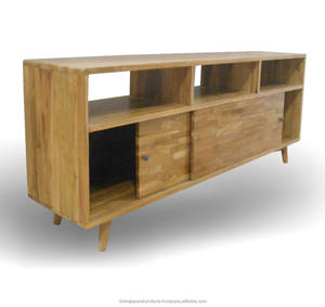 Muebles para el hogar, mediados de siglo clásico de soporte de madera, puertas correderas con motivo de chapa - Product Image 3