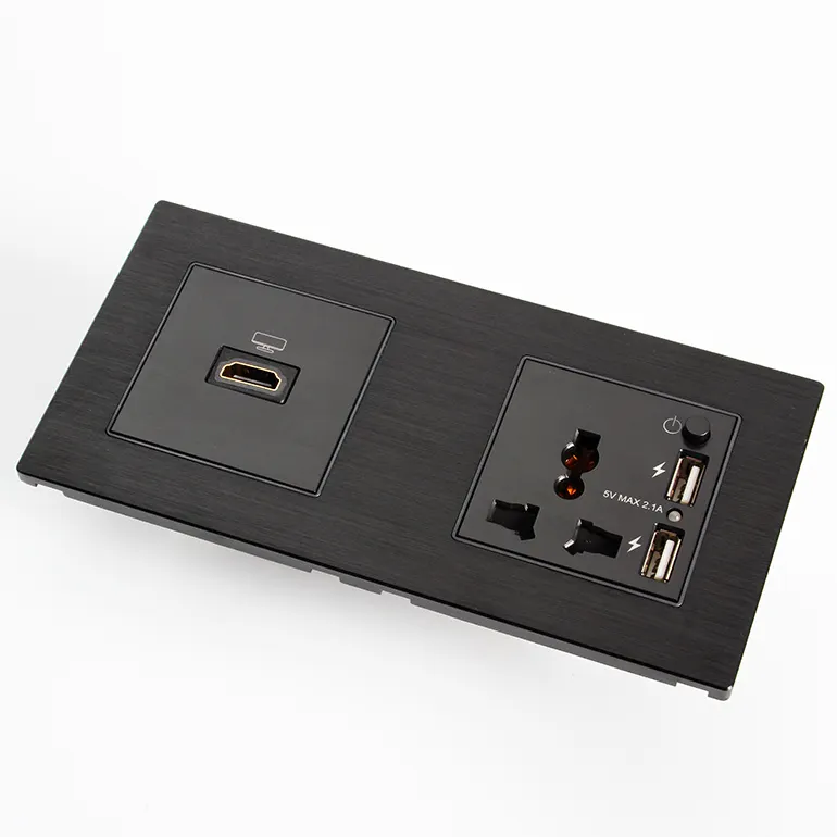 Brushed Aluminium HDMI USB and 3 pin universal socket