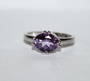 แหวนพลอยธรรมชาติสีม่วงอเมทิสต์พลอยเหลี่ยมเพชรพลอย925แหวนเงินแท้ - Product Image 4