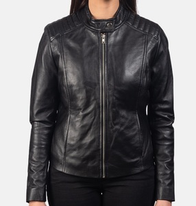 Black Leather Biker Jacket Ladies Women's Fashion Biker Style Jacket Soft Genuine Leather | Lamb Skin Fashion - Product Image 4