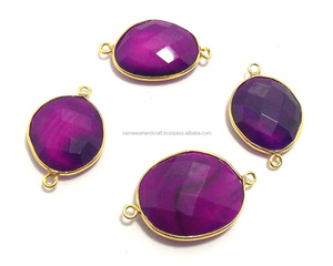 Bisel ovalado de 12-15mm chapado en oro de lavanda, joyería de latón hecha a mano con doble fianza, conector bohemio para piedra natal - Product Image 3