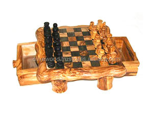 กระดานหมากรุกไม้มะกอกขนาดเล็ก Intercraft รุ่น CB14 ผลิตในประเทศเทนเนสซี เหมาะสำหรับการเดินทางและการเล่นเกมระหว่างเดินทาง - Product Image 1