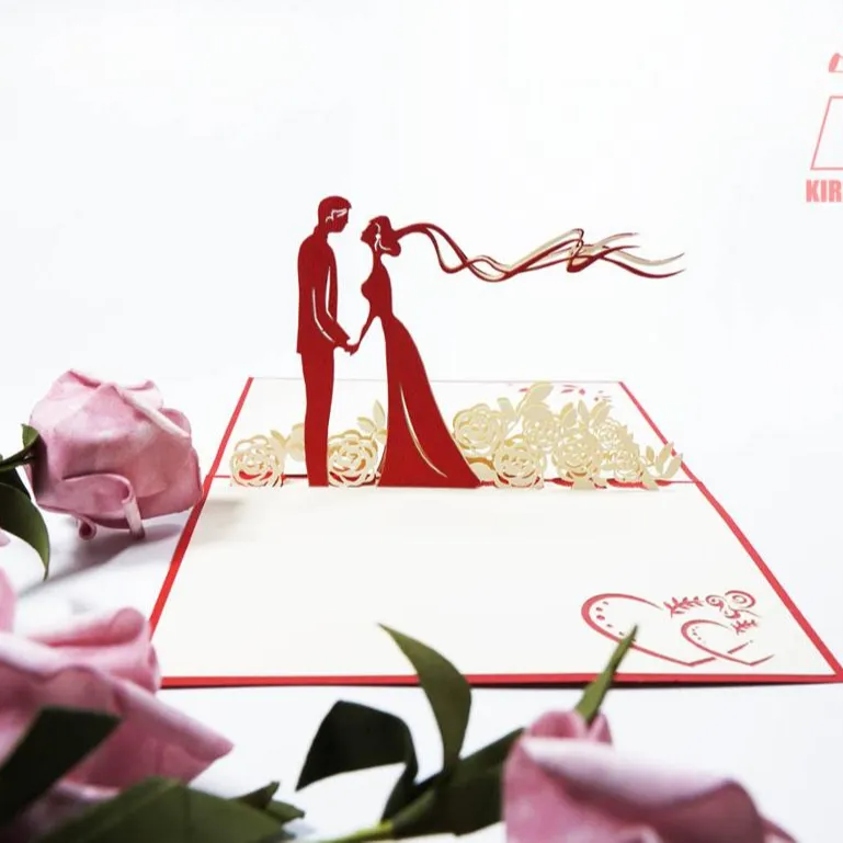 제조 고품질 사용자 정의 인쇄 3d 레이저 절단 결혼식 초대 팝업 카드 발렌타인 데이 선물
