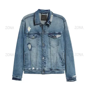 Aangepaste Ontwerp Logo Herenkleding Casual Plain Denim Jean Jas Jas Denim Nieuwste Stijl Jean Denim Jacket Lange Mouwen