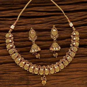 Juego de Collar chapado en oro antiguo indio Lct - 15177 - Product Image 1