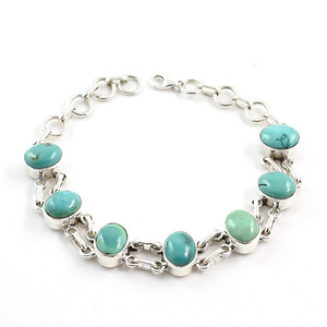 Bracelet en pierres semi-précieuses Turquoise du Tibet Bijoux en argent indien - Product Image 2