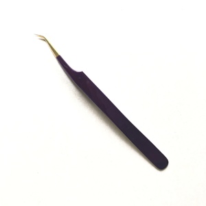 Pince à épiler d'extension de cils en acier inoxydable de haute qualité enduite de bleu avec des cils individuels de marque privée à pointe dorée - Product Image 5