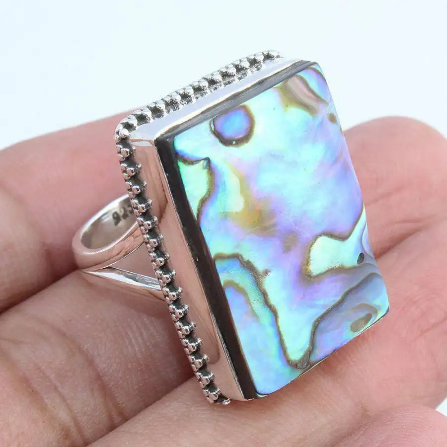 SOLID 925 STERLING SILVER ABALONE SHELL JEWELRY RING US 8