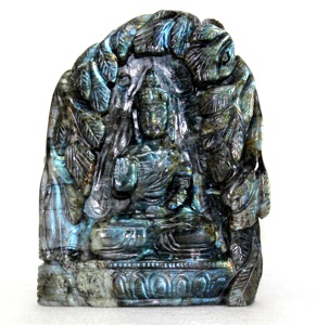 Escultura de Buda Tibetano Tallada a Mano con Piedra Preciosa de Labradorita, Piedras Curativas Hindúes de Cristal, 10'' de Altura, Hecho en India - Product Image 4