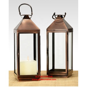 Lot de 2 lanternes à bougie T Light en cuivre classique pour décor à la maison avec poignée pour la décoration de Noël bougeoir fait main - Product Image 2