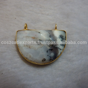 จี้เงินแท้รูปพระจันทร์เสี้ยวประดับด้วยโอปอลธรรมชาติทรงเหลี่ยมชุบทอง เหมาะสำหรับงานปาร์ตี้ - Product Image 2