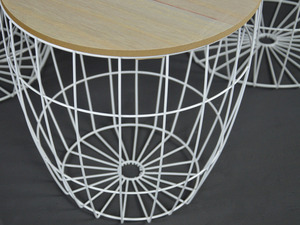 Ensemble de 3 paniers en fil métallique blanc moderne, tables basses en bois MDF et en fer pour la maison ou le salon - Product Image 2