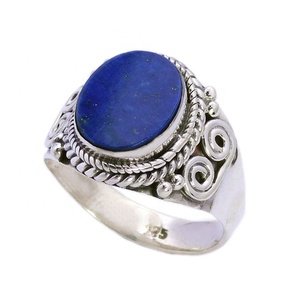 แหวนเพชร Lapis รูปวงรีสีเงินสวยงามแหวนเวอร์เมอร์ดีไซน์ใหม่เครื่องประดับเงินแฟนซีสำหรับงานแต่งงานงานปาร์ตี้ชุบโรเดียม - Product Image 1