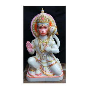 Statues de Dieu Hanuman en marbre blanc antique - Product Image 1