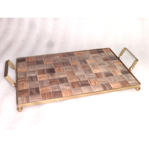 Vidrio rectangular decorativo con bandeja de Metal, nuevo diseño, bandeja para servir con asa - Product Image 2