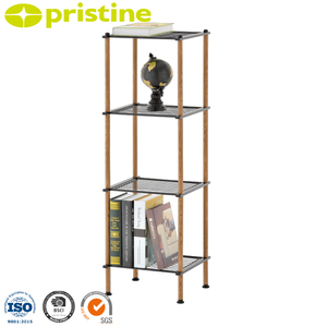 MIT Housewares Modern 4-Tier Wood Grain <b>Corner</b> <b>Bathroom</b> Wire <b>Shelf</b> Home Storage Furniture OEM Sale on Shopee Hotel Application - Product Image 1