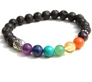 สร้อยข้อมือลูกปัดลาวาธรรมชาติ7หินจักระยืดได้ - Product Image 2