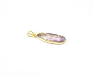 Beautiful Handmade Sterling Silver Faceted Cut Amethyst <b>Wire</b> Wrapped Gold Plated Pear Shape Unisex Charm Pendant - Product Image 3