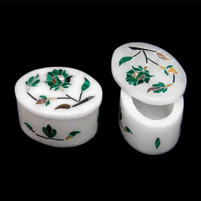 Kreative Inlay-Arbeit Alabaster Mini Inlay Box und Aufbewahrung sglas für Cream Powder Jewell ery Trinket Box