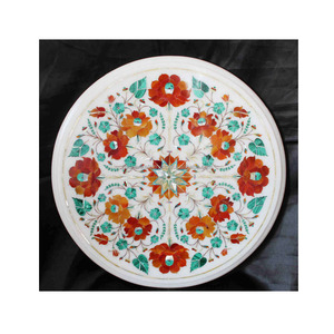 Pure <b>White</b> Popular Marble Quartz Full Inlaid Flower Design With Floral Art Marble Dinning <b>Table</b> Top - Product Image 1