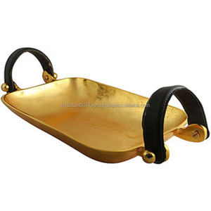 Plateau de service en miroir avec poignée en jute - Product Image 2