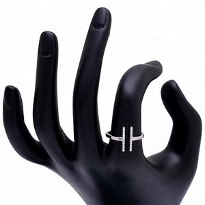 Anillo liso de Plata de Ley 925 de la mejor calidad, juego de pavé de barra doble, piedra CZ, joyería de aniversario de fiesta de boda a la moda - Product Image 3