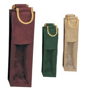 Eco Friendly <b>Jute</b> Wine Bottle Bag with Cane or Soft Handle Natural Reusable <b>Sack</b> for Gifting Events Retail and Promotional Use - Product Image 3