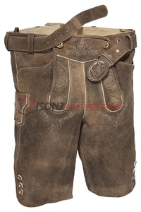 กางเกงขาสั้นปักแบบดั้งเดิมทำจากหนังแท้สำหรับทุกเพศสไตล์บาวาเรีย Oktoberfest Lederhosen - Product Image 4