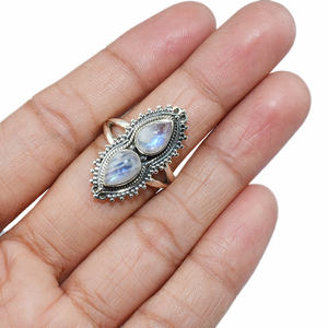 Bagues en argent Sterling 925 avec pierre de lune arc-en-ciel en forme de poire, bijoux en argent Sterling 925, vente en gros - Product Image 4