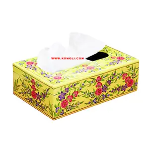 Yellow hand painted wooden car tissue holder box on sun-visor sun shading